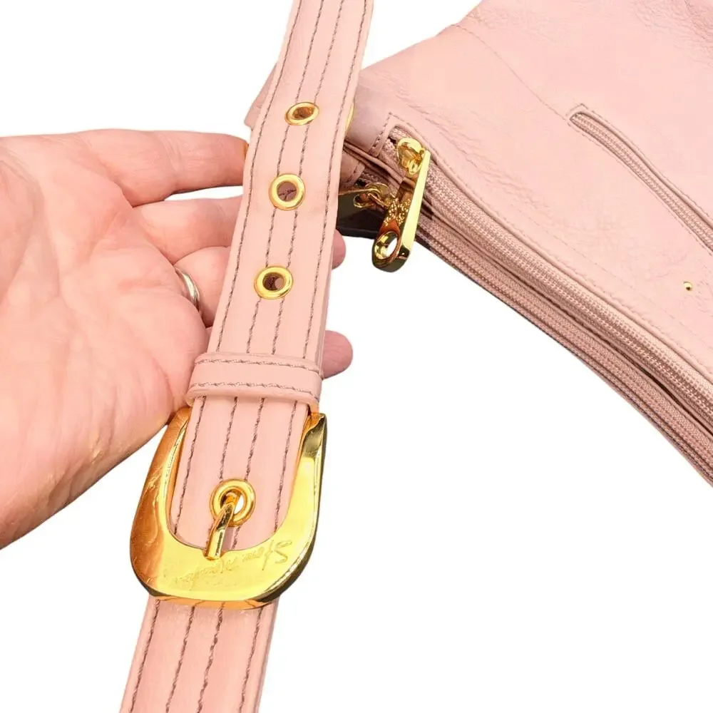 Stone Mountain Pink Leather Hobo Shoulder Bag Wallet Set Gold Hardware